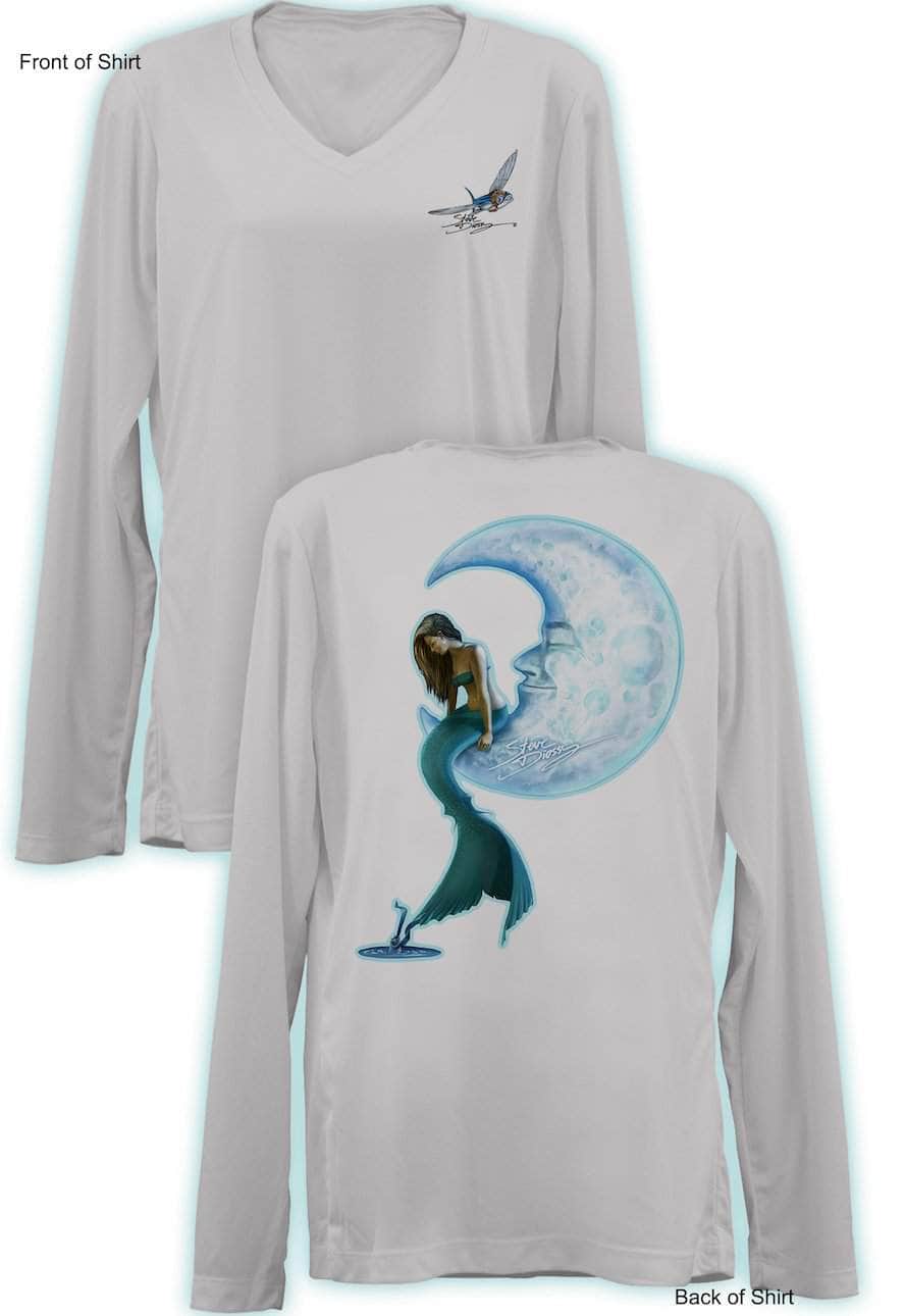 Mermaid in the Moon- Ladies Long Sleeve V-Neck-100% Polyester